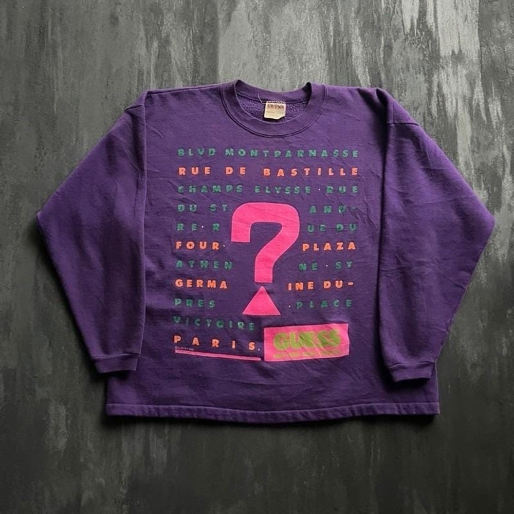 Vintage Guess Sweatshirt Men's Medium Purple 1980s